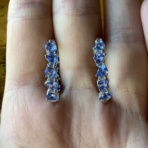 Authentic Tanzanite Moissanite Sterling Silver Hoop Earrings